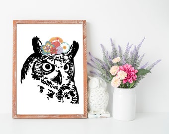 Owl Frida Print, Owl, Bird, Frida, Animals, Animal Art, Nursery, Art Print