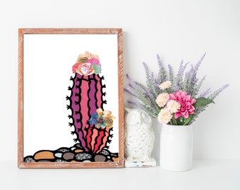 Two Fridas Pink Cactus Print, Cactus, Succulents, Plants, Pink Cactus, Frida, Art Print