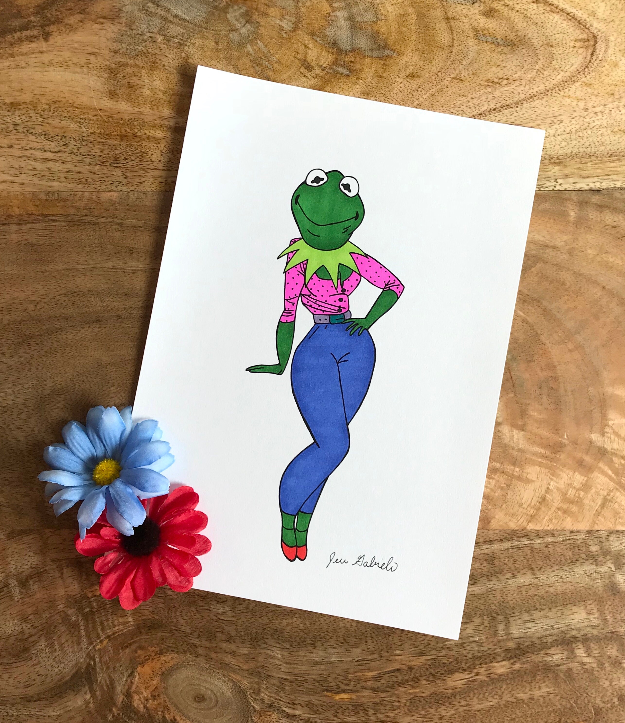 Kermit Muppet Inspired Pin up Original Drawing Pin Up - Etsy