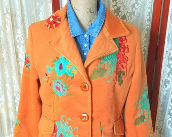 Spectacular Brick Orange Paparazzi Embroidered Jacket Size Large!