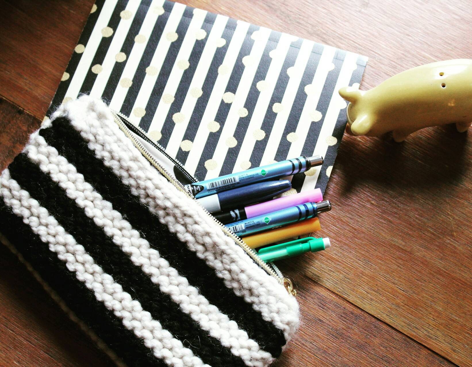 Stripe Zip Cosmetic Pouch