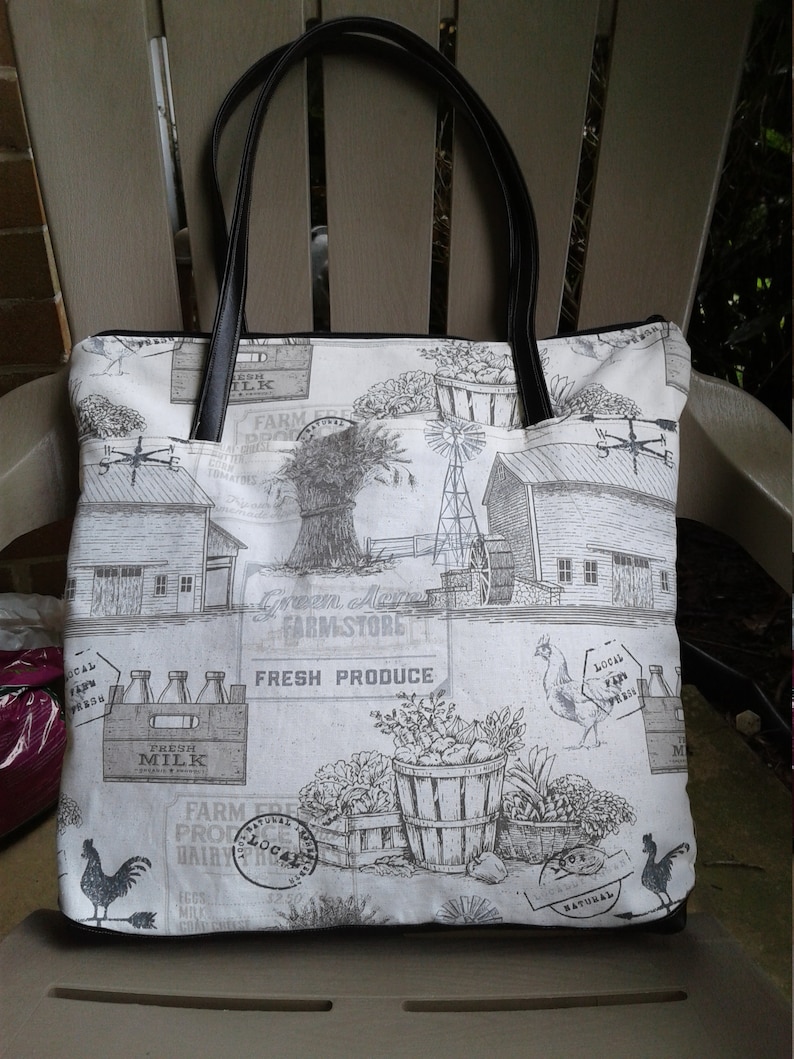 Purse Off WhiteGray Tote Bag Shoulder Bag Tote Farm Images Tote Bag Bags and Purses Canvas Bag Shabby Chic Tote 17w x 16h x 3d Bag