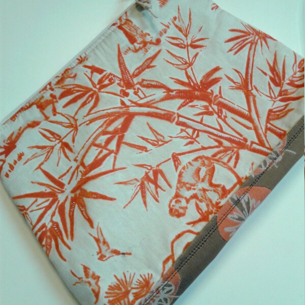 Bamboo Orange Pouch  Toiletry Bag, Asian Cosmetic Bag, Oriental Toiletry Bag, Bag, Clutch, Zipper Pouch, Oriental zip
