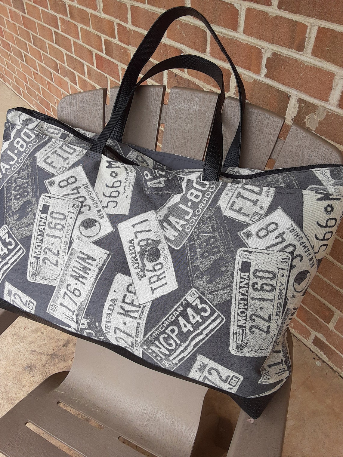 Gray Tote Bag License Plate Bag Travel Accessory Carryon - Etsy India