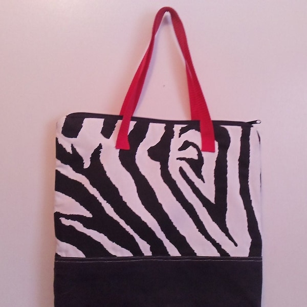 Zebra Black and White color block tote Bag, Tote, Zebra Tote Bag, Zebra Zipper Tote Bag, Black White tote bag, Black White Zipper Tote,