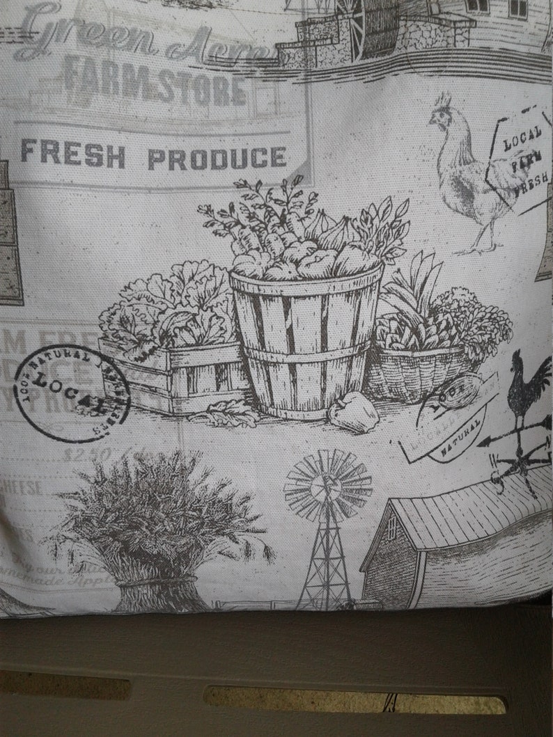 Purse Off WhiteGray Tote Bag Shoulder Bag Tote Farm Images Tote Bag Bags and Purses Canvas Bag Shabby Chic Tote 17w x 16h x 3d Bag