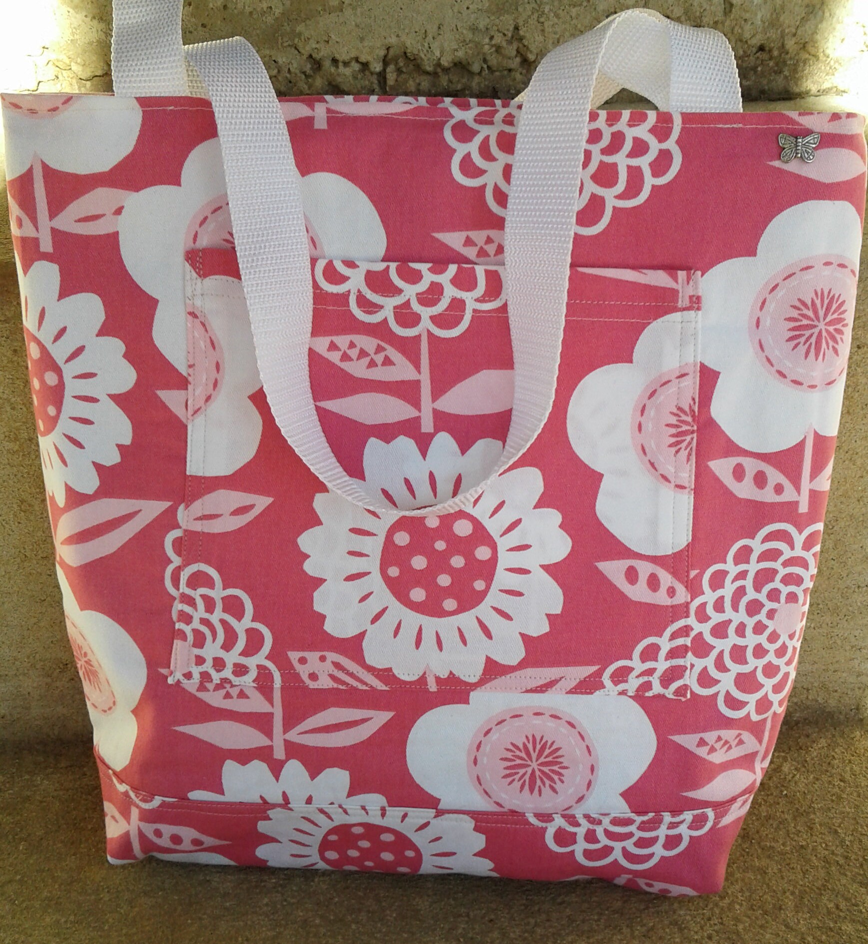 Pink White Flower Tote Shoulder Bag Pink/white Tote Bag - Etsy