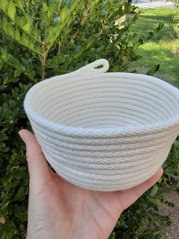 White Cotton Rope Bowl, White Rope Basket, Living Storage, Cotton
