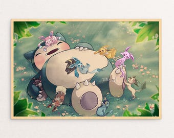 Snorlax & Eeveelutions Nap | Pokemon |Wall Art| Poster | Print | Anime