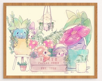 PokeGarden Print | Poster | Pokemon | Garden | Succulent | Plants | Wall Art | Watercolor | GIFT