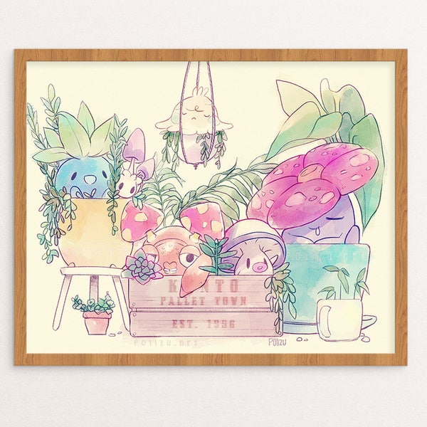 PokeGarden Print | Poster | Pokemon | Garden | Succulent | Plants | Wall Art | Watercolor | GIFT
