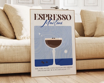 Retro Espresso Martini Cocktail Print, Classic Cocktail Wall Art, Stylish Bar & Kitchen Decor