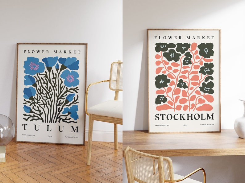 Flower Market Gallery Wall Prints, Set of 3 Modern Botanical Posters ...