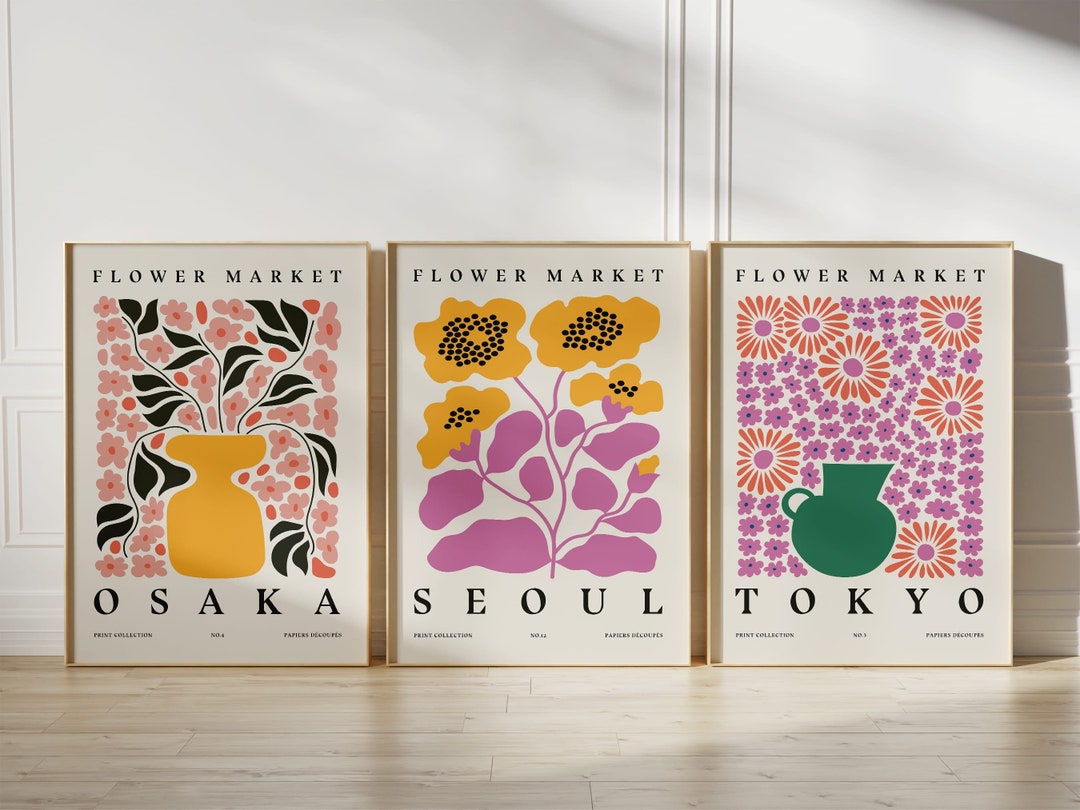Set of 3 Modern Botanical Posters, Floral Wall Art, Flower Market Print ...