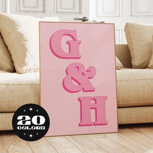 Impresión inicial de pareja personalizada, póster del alfabeto personalizado, arte de pared con letras coloridas, póster con iniciales personalizado, lindo regalo de aniversario