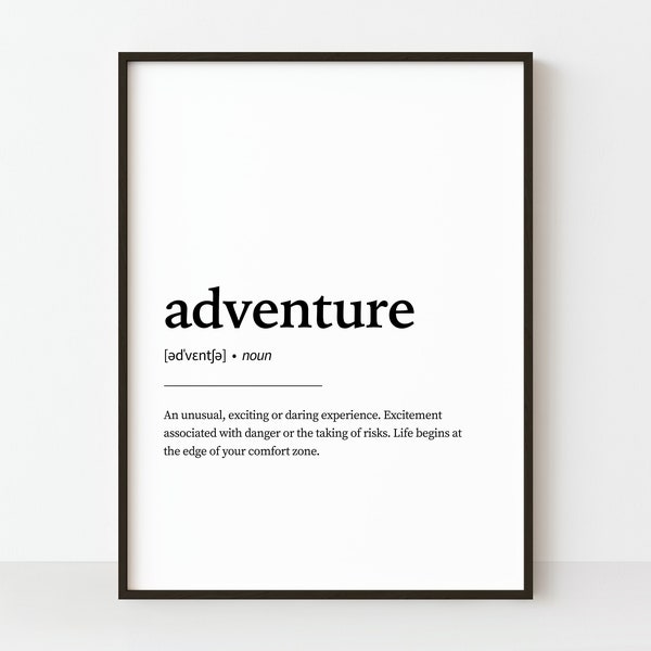 Adventure Definition Print, Office Decor, Printable Wall Art, Travel Birthday Gift, Adventure Quote Print, Home Decor, Adventure Wall Art