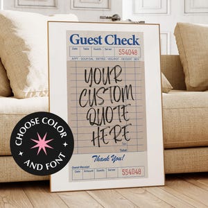 Custom Guest Check Print, Aesthetic Dorm Wall Art, Customizable Quote Poster, Funky Y2K Wall Decor, Printable Personalized Poster