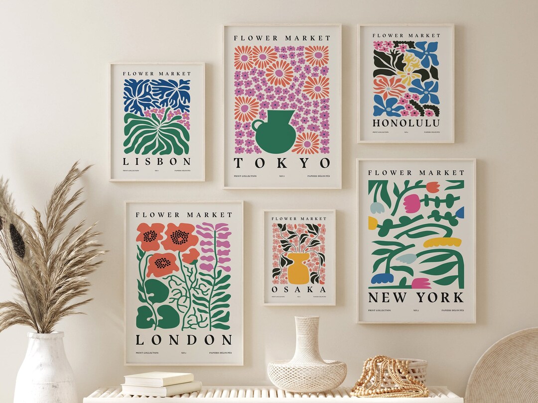 Set of 6 Botanical Wall Art, Flower Market Prints, Floral Decor Posters ...