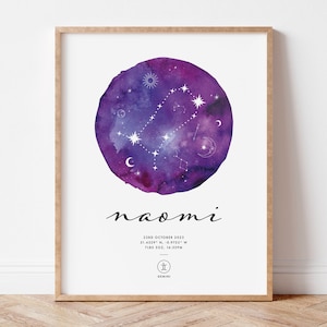 Custom Zodiac Print - Personalized Astrology Art for Nursery Decor and Baby Shower Gift, Gemini Celestial Print for Newborn