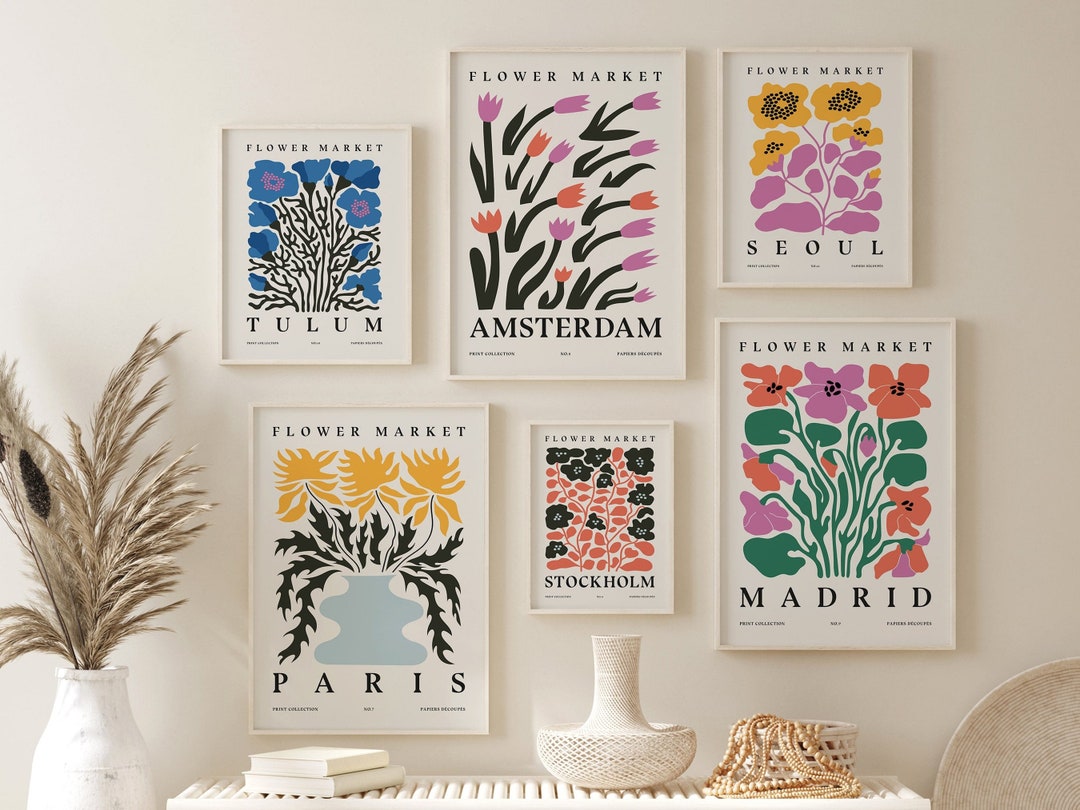 Flower Market Print Set of 6, Botanical Posters, Floral Wall Art, Paris ...