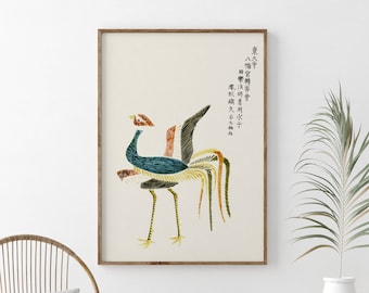 Vintage Japanse kraanvogelprint, Taguchi Tomok-kunstprint, traditionele Japanse poster, kunst aan de muur decor, afdrukbare muurkunst