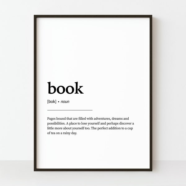 Book Definition Print, Printable Wall Art, Office Wall Art, Book Worm Quote Print, DIY Home Decor, Book Print, Gift for Book Lover