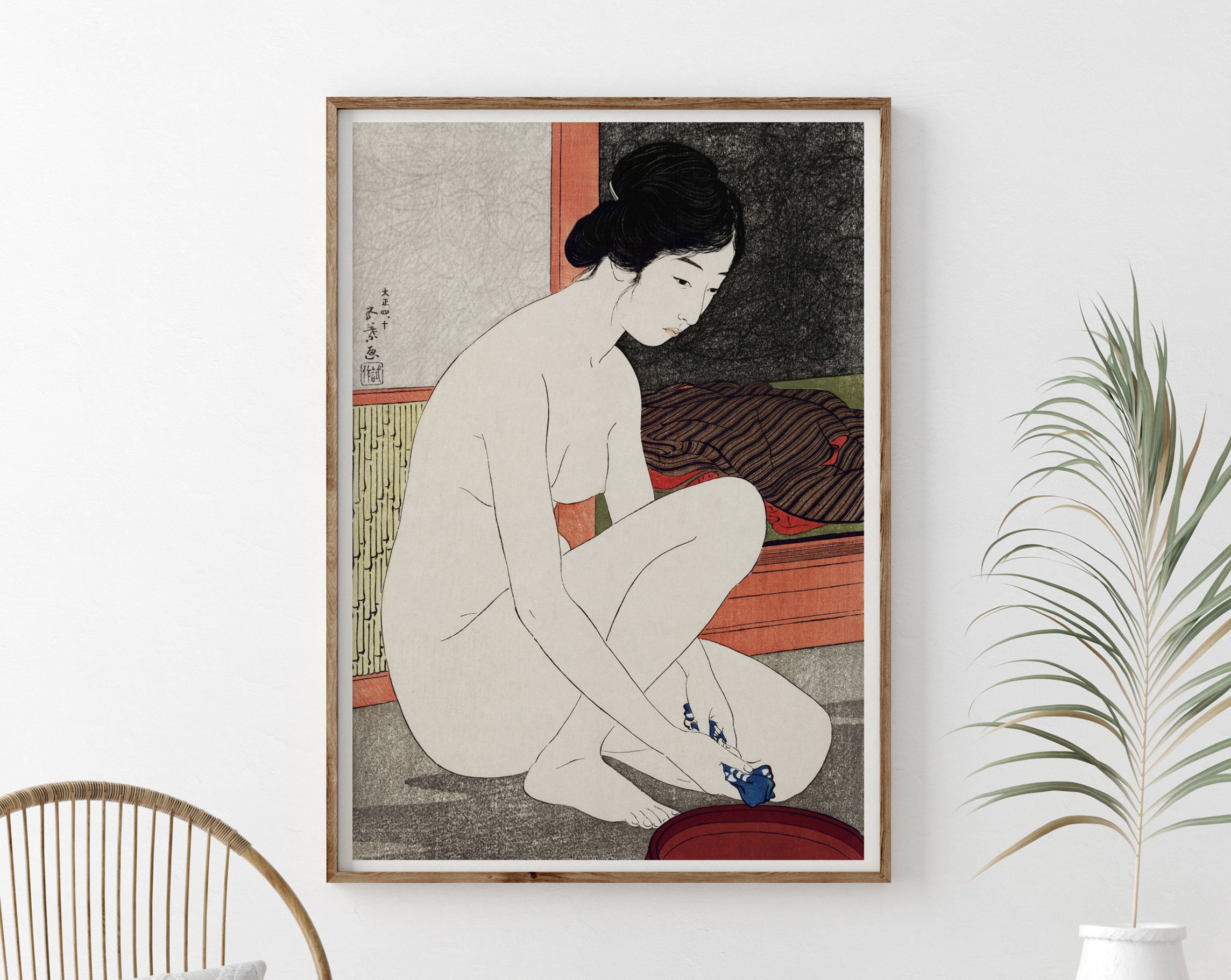 Vintage Japanese Woman Poster, Japanese Female Nude Print, Traditional Japanese Woodblock Art, Wall Art Decor, Printable Wall Art