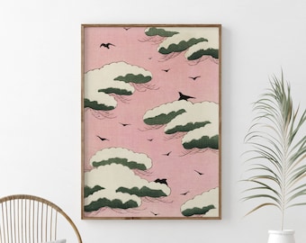 Vintage Japanese Pink Sky Woodblock Print, Watanabe Seitei Wall Art, Traditional Japanese Poster, Wall Art Decor, Printable Wall Art