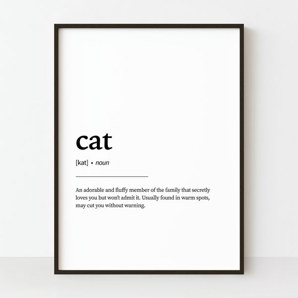 Cat Definition Print, Cat Wall Art, Feline Definition Wall Art, Funny Cat Quote, Gift for Cat Lover Instant Download