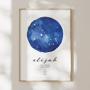 Custom Zodiac Constellation Print for New Born Gift or Personalised Nursery Decor