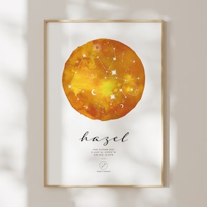 Personalized Zodiac Constellation Print, Custom Astrology Gift, Newborn Nursery Decor, Baby Shower Present, Star Sign Art, Sagittarius Print