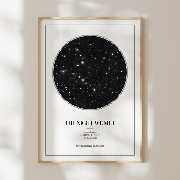 Custom Star Map Print Anniversary Gift or Personalised Wedding Gift, Night We Met Anniversary Print