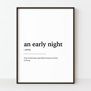 An Early Night Definition Print, Printable Wall Art, Bedroom Wall Art, An Early Night Quote Print, DIY Home Decor, Early Night Wall Art