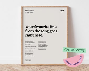 Custom Song Downloadable Print, Your Song Print, Printable Lyric Wall Art, Personalised Anniversary Gift, Custom Band Poster, Song Wall Art