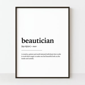 Beautician Definition Print, Printable Wall Art, Beautician Wall Art, Beautician Quote Print, DIY Home Decor, Beautician Wall Art, For Her