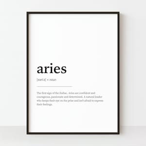 Aries Definition Print, Printable Wall Art, Bedroom Wall Art, Aries Quote Print, Home Decor, Aries Wall Art, Gift For Aries, Zodiac Wall Art