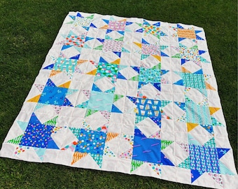 Layer Cake Stars Quilt Pattern - PDF Download - Layer Cake Quilt Pattern - Sawtooth Star Quilt Pattern - Beginner Quilt Pattern