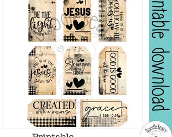 Etichette stampabili Vintage Faith, materiale effimero cristiano nero (download digitale)