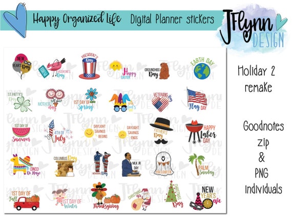 Holiday 2 Digital planner stickers for GoodNotes, PNG holiday stickers