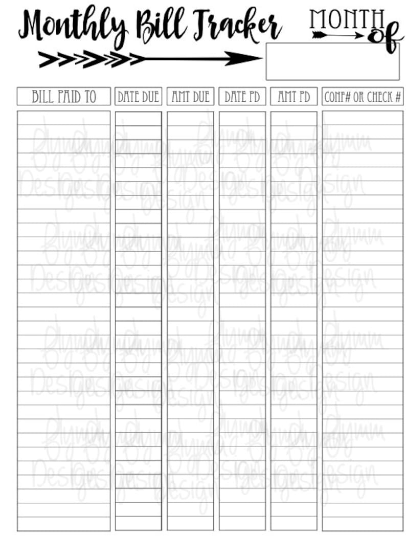 Bill tracker free printable
