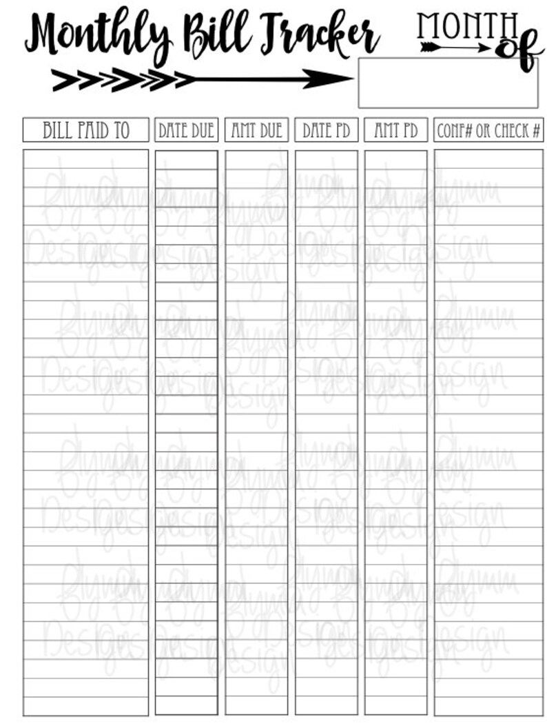 Editable Monthly Bill Tracker PDF PRINTABLE PDF Etsy
