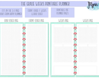 The Gracie Weeks Printable Planner PDF |  Weekly planner printable |  Happy Planner 1/2 page size