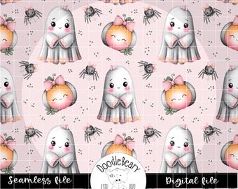 Fantasmi felici - Motivo senza soluzione di continuità PNG Carta digitale Tessuto Design di superficie Halloween