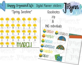 Spring Sunshine Date Cover digital planner stickers | Goodnotes | PNG individuals | digital planner sticker kit