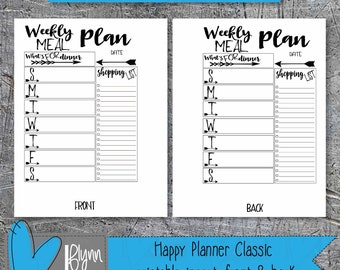 Meal Planner Classic Happy Planner Printable Insert | mambi |  PDF Printable