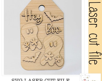 Hey Boo Tag Laser Cut File, Halloween SVG (Digital Download)