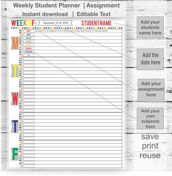 homes school weekly planner editable pdf printable instant etsy