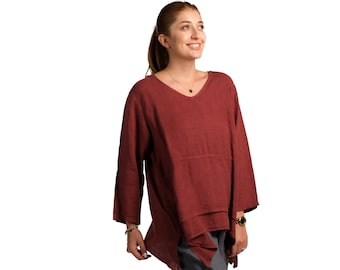 Natural loose linen top, handmade clothing for women, natural flax linen top, organic linen top, summer linen blouse, Size Small