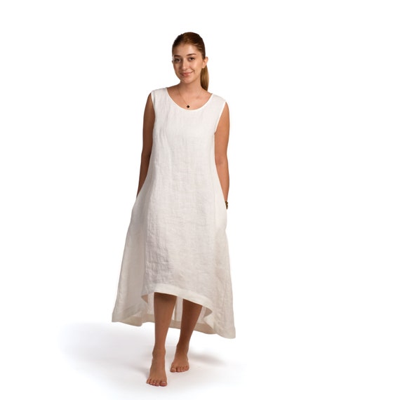 White High-Low Hem Summer linen dress, plus size linen dress, handmade clothing for women, asymmetrical natural linen dress, organic Modern White High-Low Hem Summer linen dress, plus size linen dress, handmade clothing for women, asymmetrical natural linen dress, organic Modern