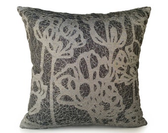 Funda de almohada decorativa gris carbón moderno, funda de cojín de diseño de acento, funda de almohada moderna de plata pura bordada, funda de almohada de alta gama
